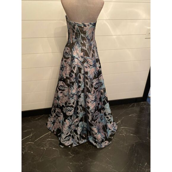 RENE RUIZ Strpless A-line Jacquard Gown With Gathe In Blue Size 10 - Picture 10 of 16